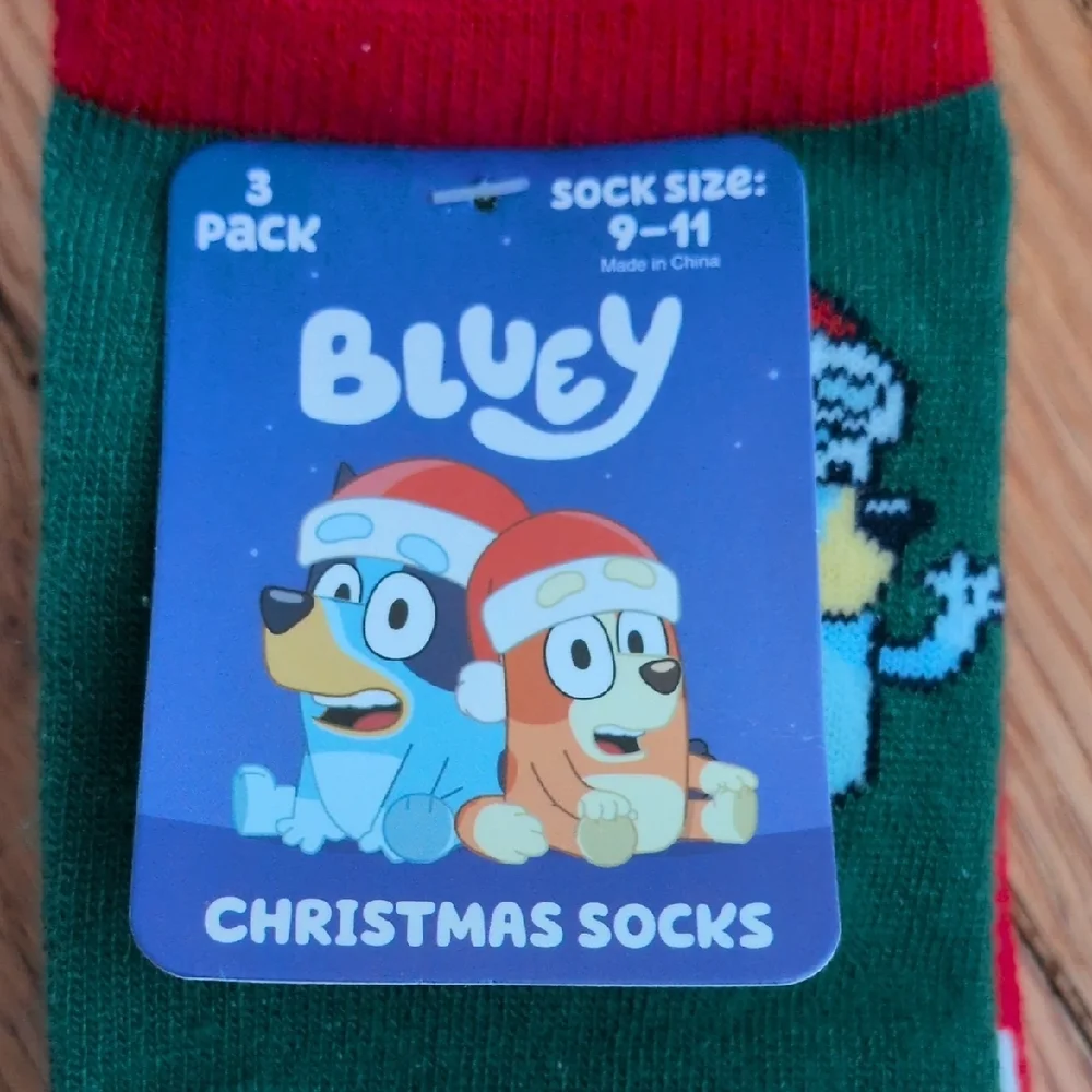 Bluey Festive Green and Red‎ Striped Socks